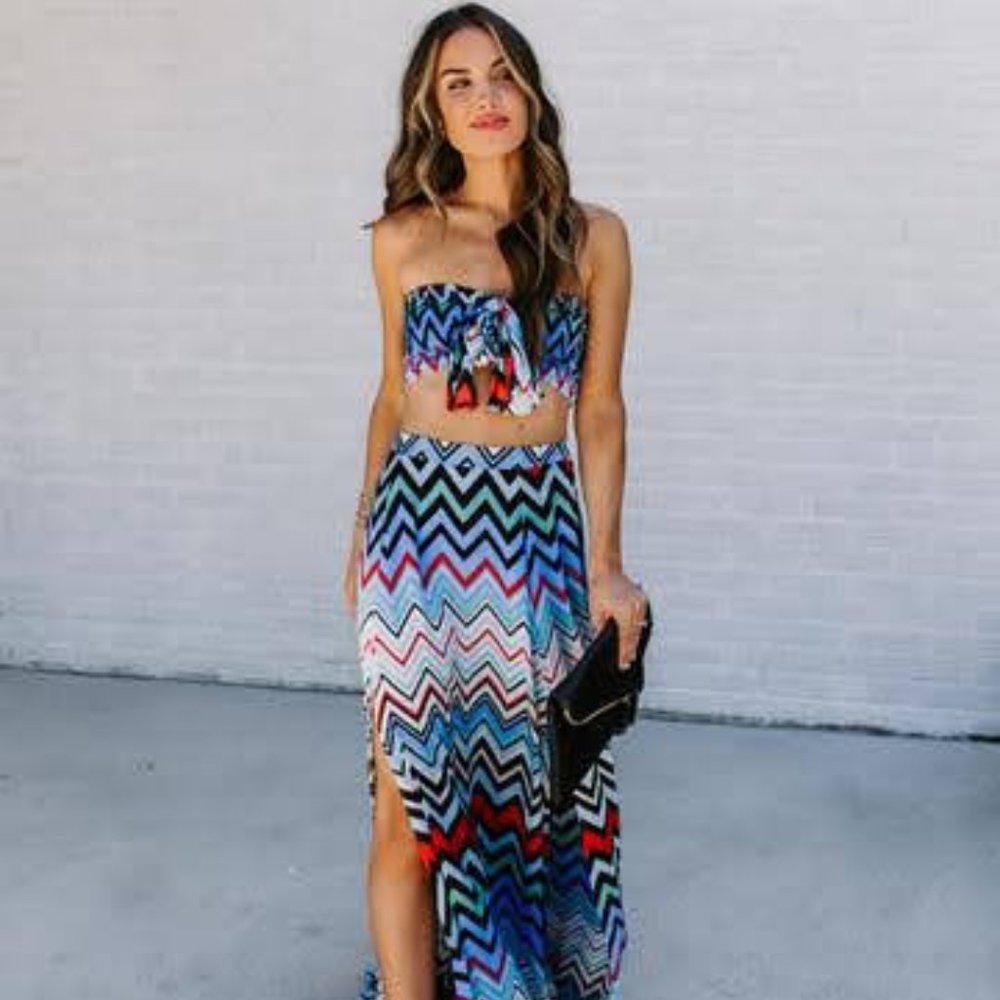 Vici All the Way Up Slip Bandeau and Maxi Cheveron Set